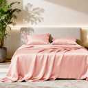Love's cabin Satin King Sheet Sets - 4 Piece Coral Silky Sheets King Size Bed Set with Deep Pocket, Luxury Silk Feel King Size Satin Sheet Set (1 Flat Sheet,1 Fitted Sheet,2 Pillow Cases)