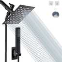 8'' Matte Black Shower Head with hose, 2 in 1 Setting High Pressure Shower Heads, Anti-leak Rainfall Shower Head with Holder, Dual Rain Shower Head with Handheld Spray, Bellearlly