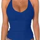 Danysu V Neck Racer Back Tank Top for Women Padded Ribbed Long Tank Fitted Basic Cami Tops S