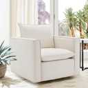 COLAMY Swivel Accent Chair, 34 Inches Upholstered Arm Chair with Plump Back Pillow, Modern Sofa Living Room Chair for Bedroom, Corner, Reading Beige (Set of 1, White)