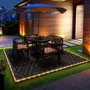 GENIMO Outdoor Rug with LED Strip Lights, 9'x12' Waterproof Camping Mat, Reversible Plastic Straw Rugs for Patio, RV, Camper, Balcony, Backyard, Picnic, Deck, Black & Gray