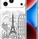 Compatible for iPhone 17 Pro Cases with Design, Cute Transparent Designer Phone Case for Women Girls Girly with Heavy Duty Protective Bumper (Clear Paris City Eiffel Tower)