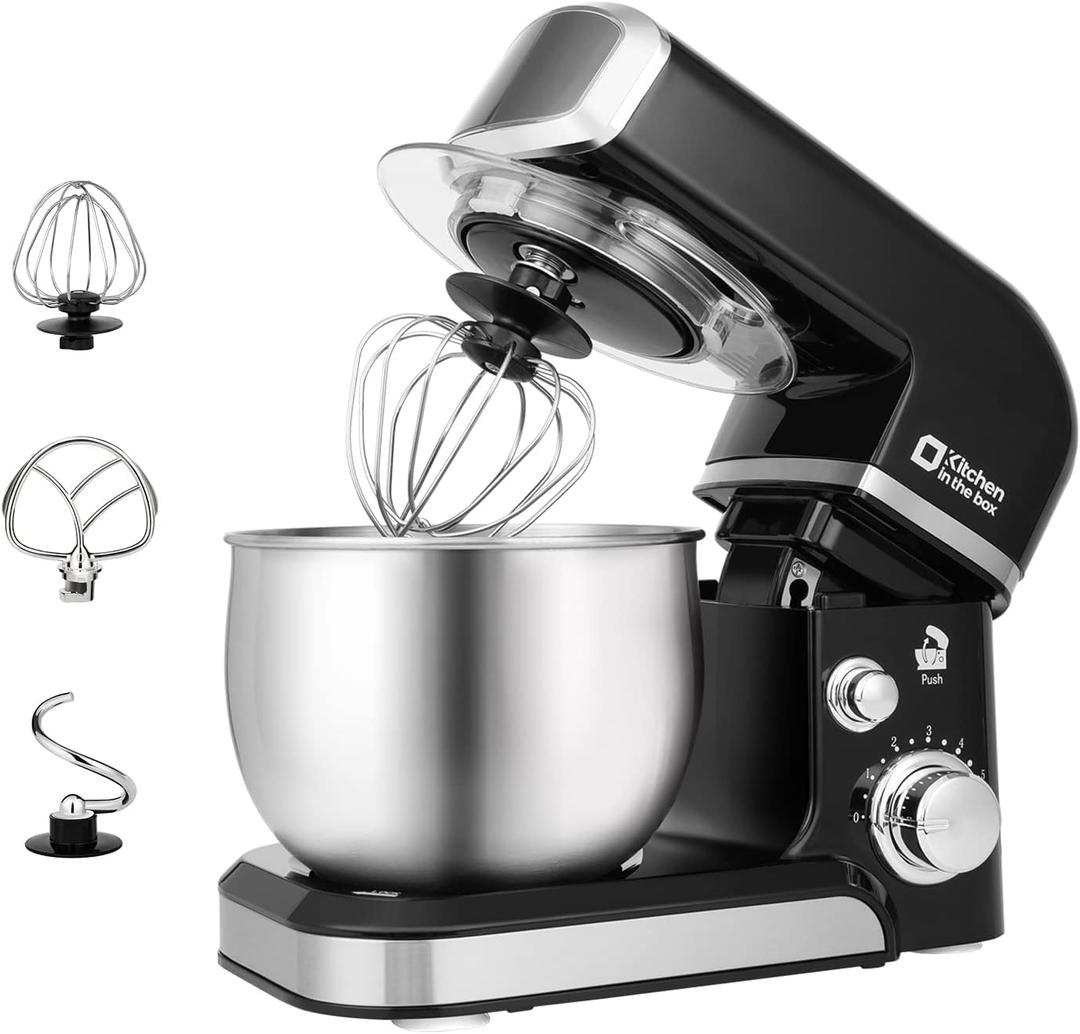 Kitchen in the Box Stand Mixer,3.2Qt Small Electric Food Mixer,6 Speeds Portable Lightweight Kitchen Mixer for Daily Use with Egg Whisk,Dough Hook,Flat Beater (Black)