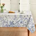 Horaldaily Spring Tablecloth 60×104 Inch, Hand-Drawing Flowers and Birds Washable Table Cover for Party Picnic Dinner Decor