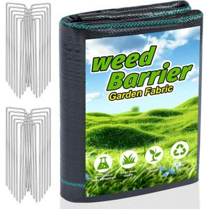 3FT x 50FT Weed Barrier Fabric Heavy Duty, 3.2oz Landscape Fabric with 20 U-Shaped Stakes of Garden Fabric Weed Barrier, Ground Cover for Gardening, Farming Landscaping Fabric