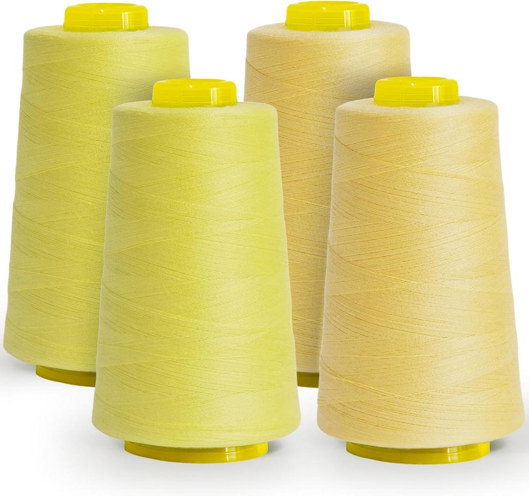 All-Purpose Polyester Sewing Thread - 4-Pack (12,000 Yards Total) - Yellow Thread Cones for Serger, Overlock, Quilting & Sewing Machines