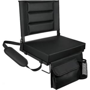 Stadium Seats with Back Support,Bleacher Chairs with Cushion, Portable Folding Stadium Chair with Removable Cushion and Large Pocket for School Events Sports Game(Black)