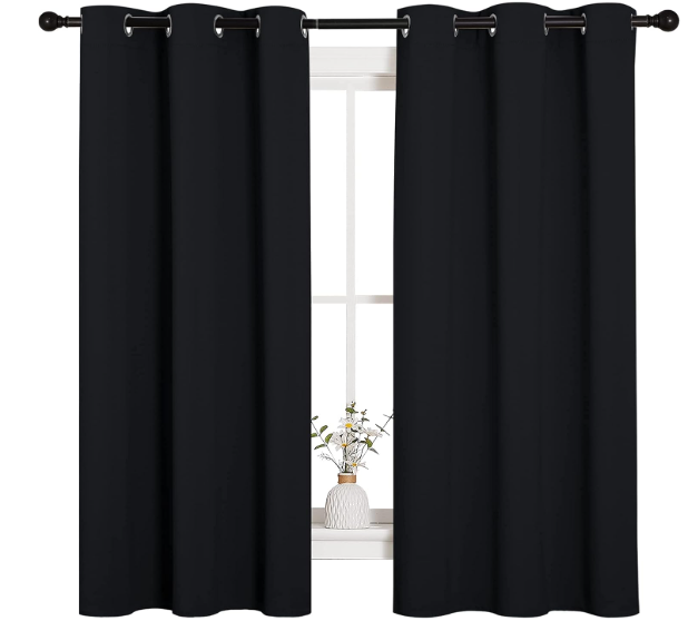 NICETOWN Pitch Black Solid Thermal Insulated Grommet Blackout Curtains/Drapes for Bedroom Window (2 Panels, 42 inches Wide by 63 inches Long, Black)