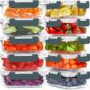 KOMUEE 10 Packs 22 oz Glass Meal Prep Containers, Glass Food Storage Containers with Lids, Airtight Lunch Boxes BPA Free, Microwave and Freezer Safe (Gray)
