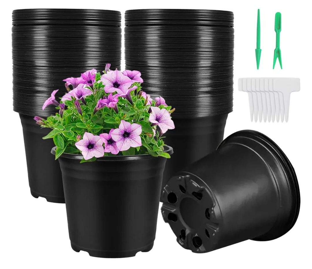30 Pcs, Plastic Plant Nursery Pots Thickened Soft Plastic Plant Pots Waterproof T-Type Plant Tags and Transplanting Digging Mini Tools(Black)
