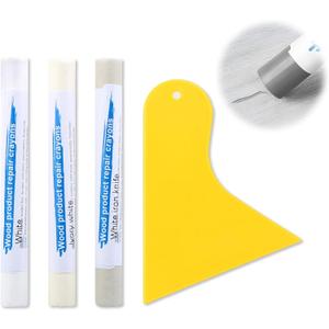 3 - Pack White Wood Repair Crayons, Wax Filler Kit with Scraper for Furniture Scratches, Floors & Cabinets (10011mm) (pure white, ivory white, white - iron)