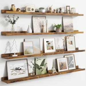 Floating Picture Ledge Shelves for Wall Set of 4, 48 Inch Wall Shelves with Lip Long Large Nursery Book Shelf for Toys Storage Kids Bookshelf Wall Mounted Living Room Bedroom Decor Frames (48'', Set of 4, Brown)