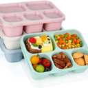 Bento Lunch Boxes - Reusable 5-Compartment Food Lunchables Containers, Snack Boxes For Adults Container for School, Work, and Travel, Set of 4 (Wheat)