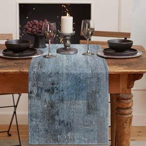 Emvency Farmhouse Style Table Runner, Abstract Art Painting Denim Blue Dining Decor for Kitchen Coffee Table Family Dinners Holiday Parties Wedding Events Decor(13x108 inch)