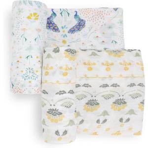 Little Unicorn Cotton Muslin Swaddle Blanket Set | Set of 2 | 100% Cotton | Super Soft | Newborns and Infants | Large 47 x 47 | Machine Washable (Peacock)