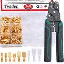 Twidec/360Pcs 2.8/4.8/6.3mm Quick Splice Male and Female Wire Spade Connector Crimp Terminal Block Assortment Kit Golden with Insulating Sleeve for Electrical Wiring Car with Wire Crimper Tool