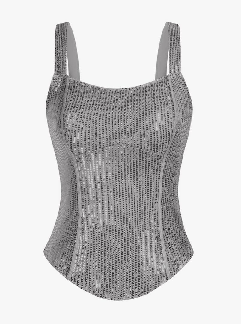 GRACE KARIN Sequin Tank Tops for Women Bustier Corset Top Sparkle Sexy Slim Camisole Sleeveless Party, S