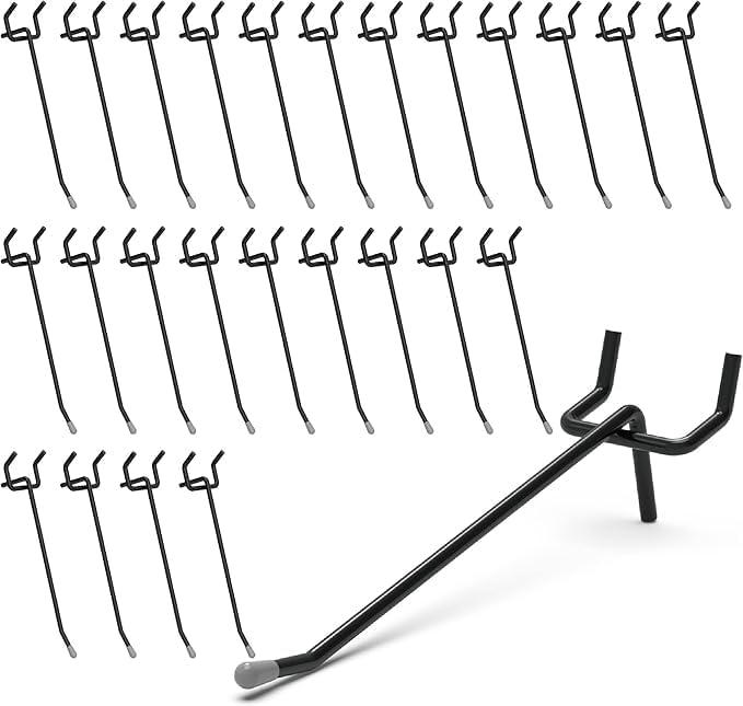HUHOLE 50-Pack Black Pegboard Hooks 4 Inch, Heavy Duty Matte Finish Metal Peg Board Hangers, Fits 1/8" & 1/4" Boards, Rust-Resistant Organizer for Garage, Shop, Workbench & Retail Display