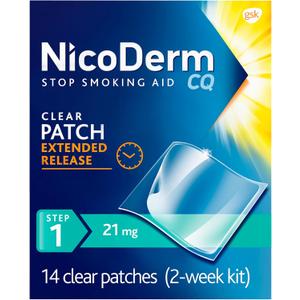 NicoDerm CQ Step 1 Nicotine Patches to Quit Smoking, 21 mg, Stop Smoking Aid, 14 Count BBD: 01-2028