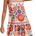 RoseSeek Women's Floral Boho Flowy Mini Cami Dress Ruffle Hem Spaghetti Strap Vacation Tank Dresses (M)