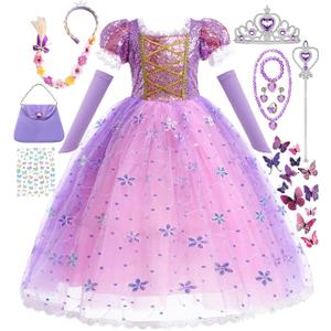 Purple Dress for Girls Princess Costume Toddler Dress up Clothes for Halloween Birthday Party (2-3 Years)
