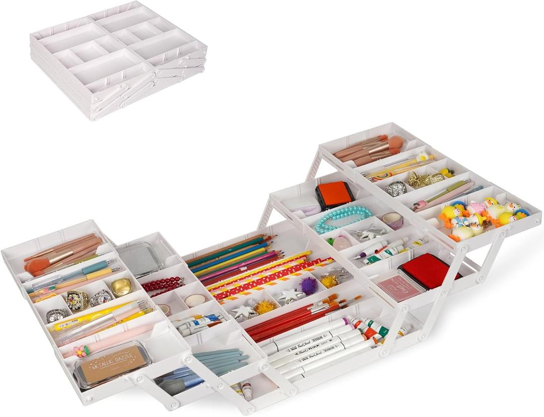 3 Tier Drawer Organizer - Expandable Junk Drawer Organizer Smart Office Supply Organizer, Folding Kitchen Tool Storage Multi Level Desk Organizer for Makeup, Jewelry Storage(2 Row 3 Tier, White)