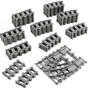 Classic City Train Tracks, 54 Pieces Railroad Track with 32 Curved, 20 Straight and 2 Switch Train Tracks, Train Expansion Accessories Compatible with All Major Train Tracks