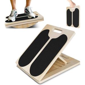 MPortable Wooden Slant & Balance Board for Calf Stretch, Squats, Pilates & Therapy. Multi-angle adjustable, anti-slip, ergonomic design. 350LBS capacity for legs, knees & core training.
