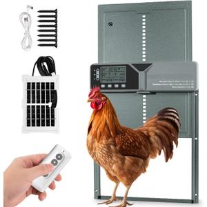 Large Automatic Chicken Coop Door, Solar Powered with Upgraded 4000mAh Battery, Light Sensor, Timer, Remote & Manual Control, Anti-Pinch Safety Auto Door for Chickens, Ducks & Geese, Blue