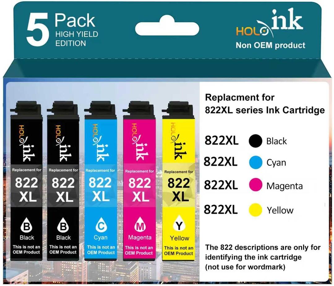 822xl Remanufactured Replacement for Epson 822XL Ink Cartridges Combo Pack 822 xl with Workforce Pro WF3820, WF3823, WF4820, WF4830, WF4833, WF4834 Printer (2 Black, Cyan, Yellow, Magenta)