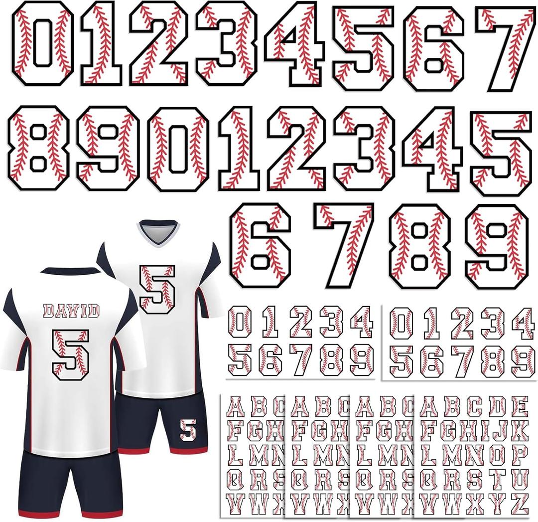 Dazoratix Baseball Iron on Transfers - 144 Pcs Letters and Numbers A-Z DTF Ready to Press Large Small 0-9 Heat Patches Stickers Vinyl Sport Jersey Decals for T Shirts Clothing Hat DIY Craft Decoration