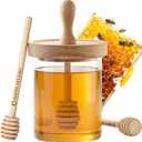 Airtight Honey Pot with Dipper - Borosilicate Glass Honey Jar with Dipper - Glass Honey Dispenser No Drip - Honey Container with Dipper - Honey Holder - 13.5 OZ (Brown)