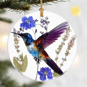 Hummingbird Christmas Ornaments, Dodosky 2.8in Ceramic Xmas Decor, Christmas Tree Ornaments, Xmas Decorations for Tree, Holiday Ornament, Gift Ideas, Hummingbird Gifts, Gifts for Women, Bird Lovers