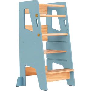 Toddler Standing Tower - Adjustable Height Toddler Kitchen Stool Helper - Ideal Kids Kitchen Step Stool for Learning New Skills - Updated Design with Safety Feet - Blue