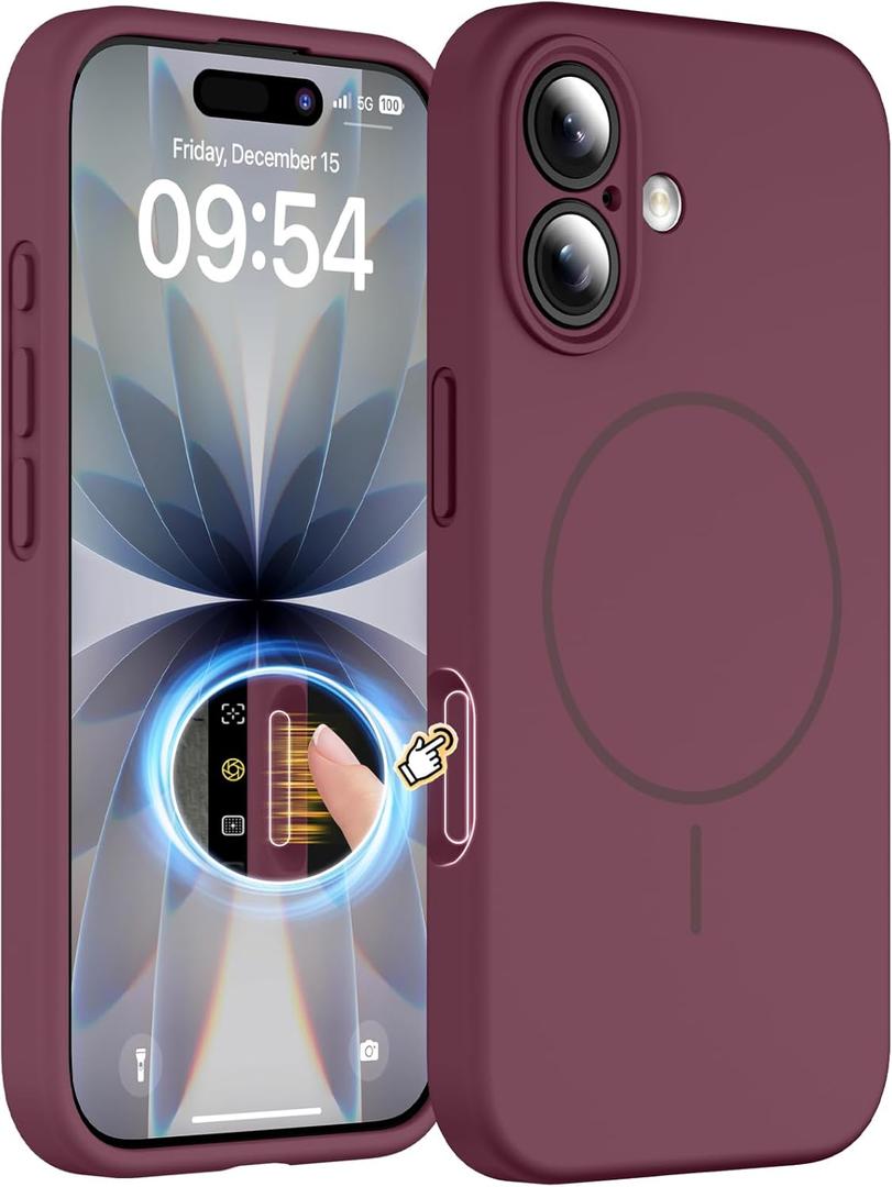 Magnetic for iPhone 17 Case, Compatible with MagSafe, Integrated Silicone Camera Control Cover Protection, 3.0mm Thicken Silicone Phone Cover for 17 6.3", Wine Red