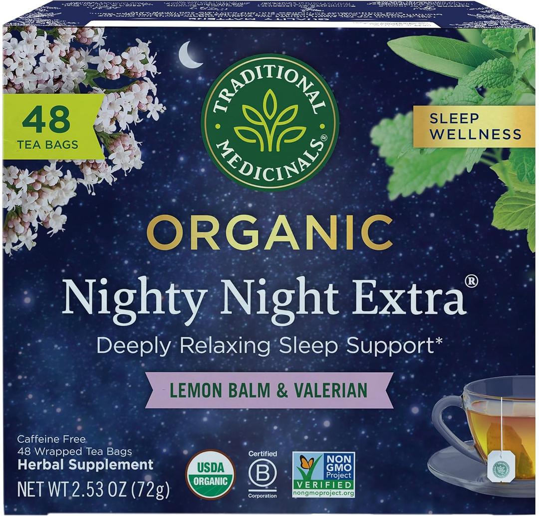 Traditional Medicinals Organic Nighty Night Extra Tea With Valerian Root for Relaxation, 48 Tea Bags (EXP 02/22/28)