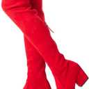 N.N.G Women Over the Knee Boots Thigh High Suede Block Winter Low Above Flat Long OTK Comfort Pointed toe (9, Red)