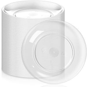 Zopeal 100Pcs 5 Inch Plastic Dessert Plates Bulk Disposable Small Clear Appetizer Round Wedding Cake Plates Heavy Duty for Dinner Party BBQ Picnic Travel Event Birthday Supply