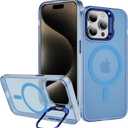 4 x for iPhone 15 Pro Case Compatible with Magsafe, Clear Transparent Camera Kickstand iPhone 15 Pro Case Shockproof Heavy Duty Protective Cover Case for iPhone 15 Pro, Blue02