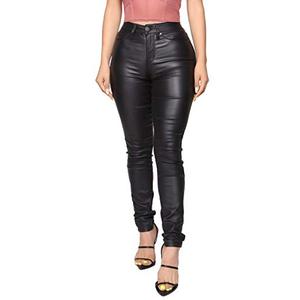 WAYRUNZ Womens High Waisted Stretch Faux Leather Pants PU Coated Legging Juniors (5) Black