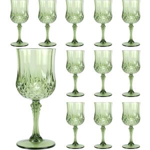 Plastic Wine Glasses Plastic Goblets Vintage Style Cordial Drinking Glasses for Valentines Day, Wedding Reception, Grand Event Party Supplies (12, New Green)