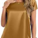 Nfsion Tops for Women Silk Satin Cap Short Sleeve Blouse Square Neck Shirts Business Casual Outfits (Gold, M)