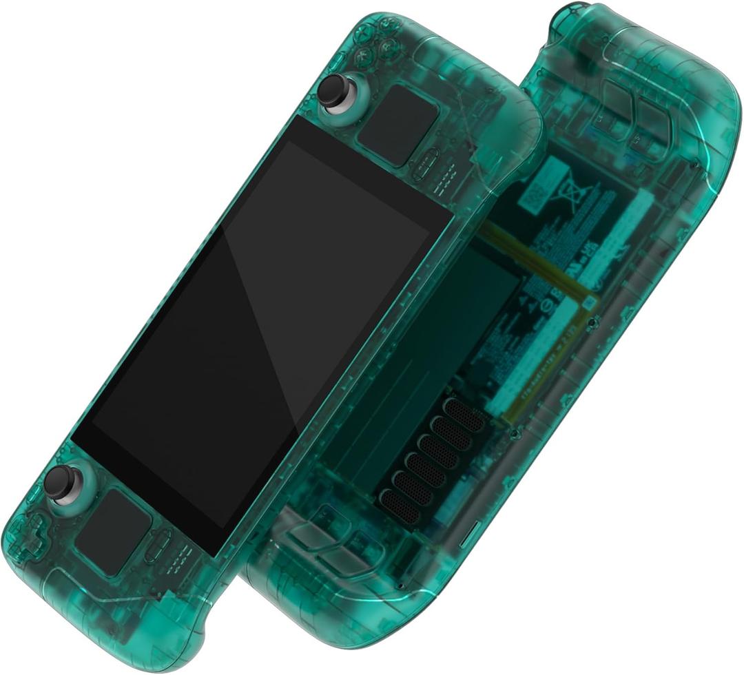 EXtremeRate Clear Emerald Green Custom Faceplate Back Plate for Steam Deck LCD, Handheld Console Replacement Housing Case, DIY Full Set Shell with Buttons for Steam Deck Console - Console NOT Included