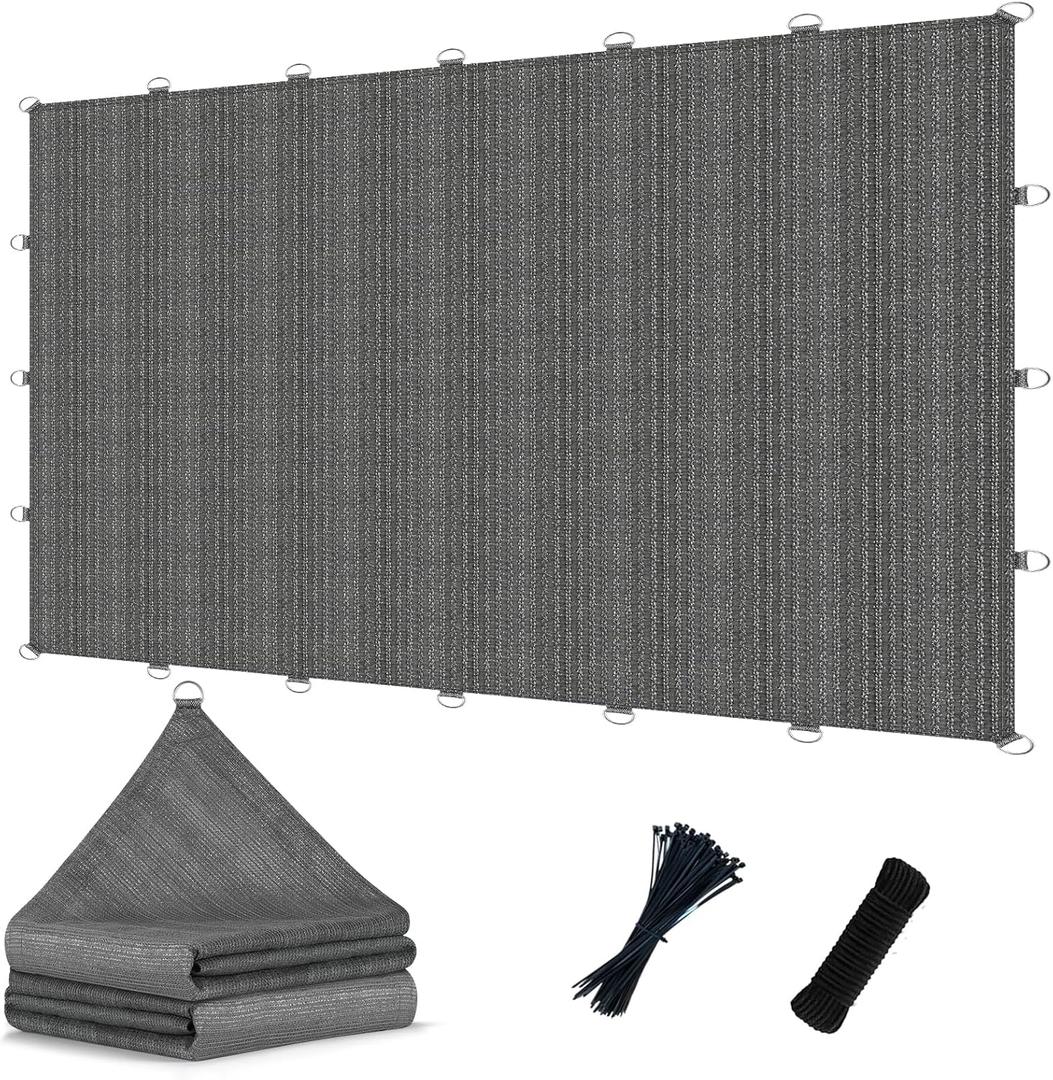 POYEE 90% 12x24ft Sun Shade Cloth with Reinforced Corner Webbing & D-Rings, Pergola Shade Cover  Breathable 200GSM HDPE Fabric for Patio, Garden, Deck & Backyard (Grey) (Gray)