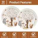 50PCS Animal Theme Paper Plates 7" Woodland Animal Party Plates Warm Yellow Forest Animals Mushroom Pattern Disposable Paper Plate for Wedding, Baby Shower, Birthday, Picnics