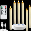 Homemory Rechargeable Flameless Taper Candles, Real Waxy LED Candlesticks Flickering, Battery Operated Candles with Remote Timer, 9.6 Inches for Home Wedding Christmas Decor, 6 Pcs, Ivory