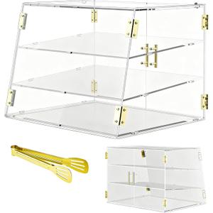 3-Tier Slanted Acrylic Bakery Display Case, 21"17"17" Commercial Countertop Pastry Showcase with Automatic-Closing Rear Doors for Donuts, Bagels, Macarons, Cupcakes