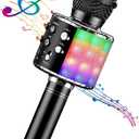 ShinePick Karaoke Microphone, 4 in 1 Wireless Microphone with LED Lights Handheld Portable Karaoke Machine, Home KTV Player, Compatible with Android & iOS Devices(Black)