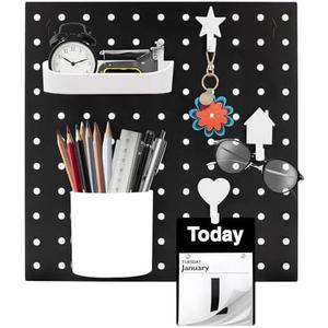 Black Pegboard Wall Organizer Wall Mount Pegboard Kits Wall Mount Plastic Display Peg Board Pegboard Combination Kit Organizer Accessories for Garage Workbench Accessories (Black - B)