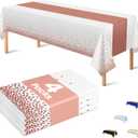 OHOME 4 Pack Disposable Plastic Table Cloths,White and Rose Gold Rectangle Table Covers for Birthday Valentines Decor Pink Sweet 16 Party Decorations - Baby Shower Decorations for Girl 54" x 108"